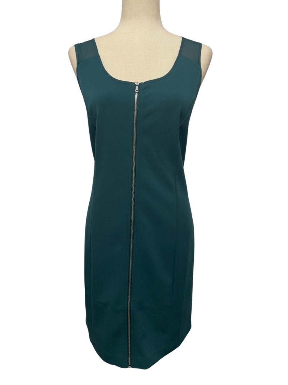 DKNY Sleeveless Sheath Racerback Dress Front Zip Women’s Size 12 Teal